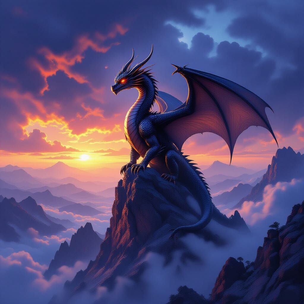 Majestic Dragon on Mountain Peak, Epic Fantasy Art