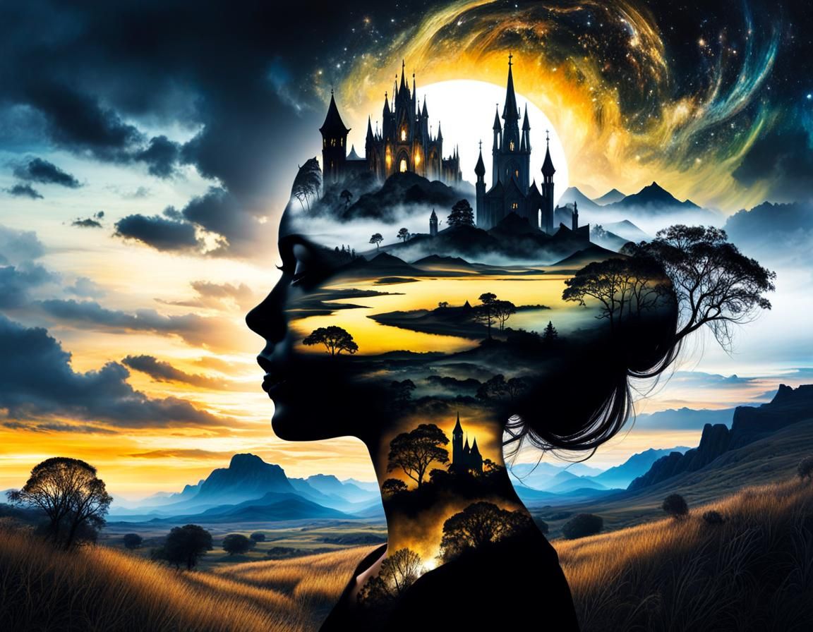 Gothic Double Exposure: Landscape in a Mind