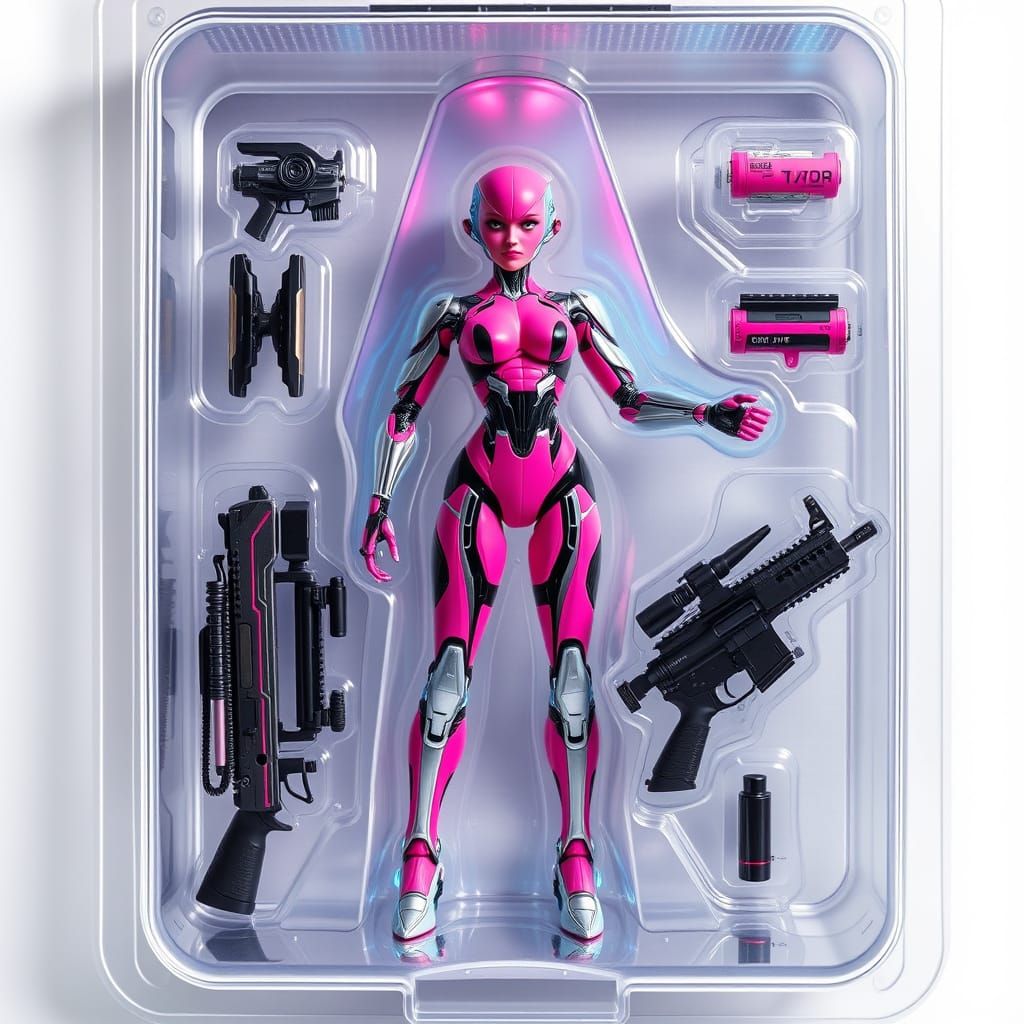 Cyborg Action Figure in Industrial Futurism Style