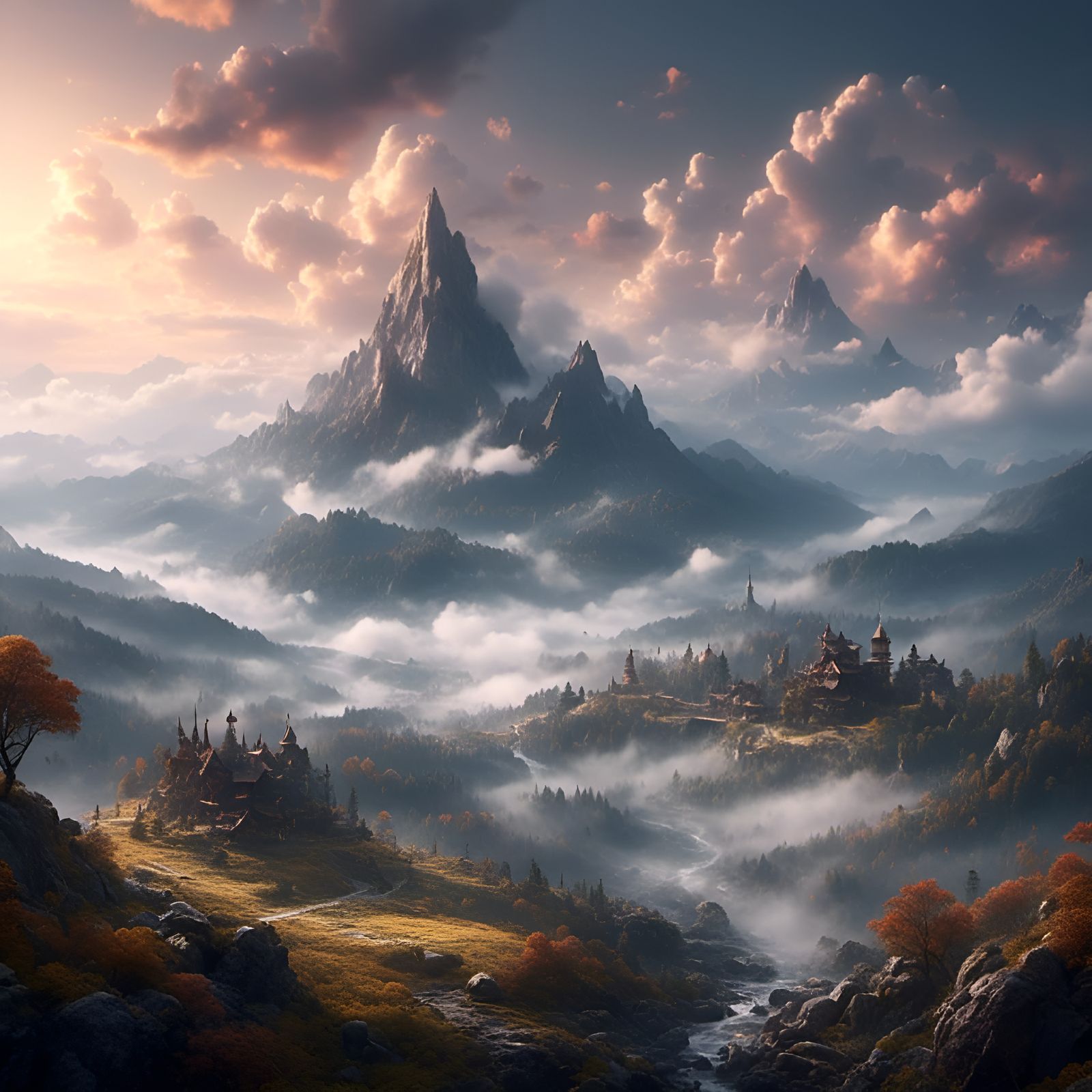 Misty Mountain Landscape in Animation Style