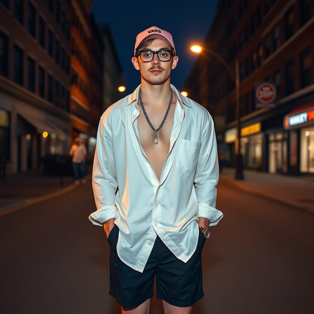 Brooklyn Nightlife: Man in Streetwear, Photorealistic Style