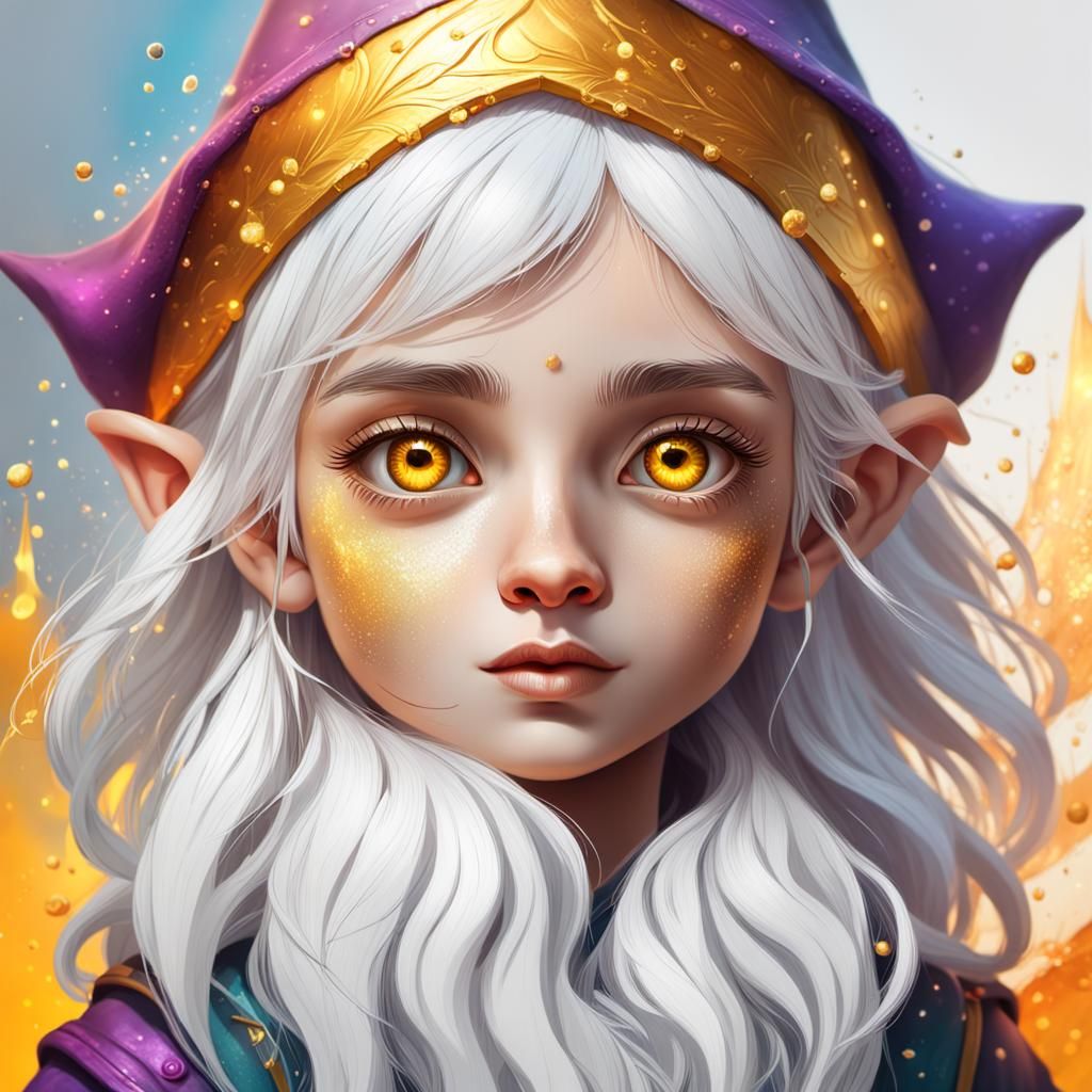 Hyperrealistic Gnome Woman Portrait with Golden Eyes