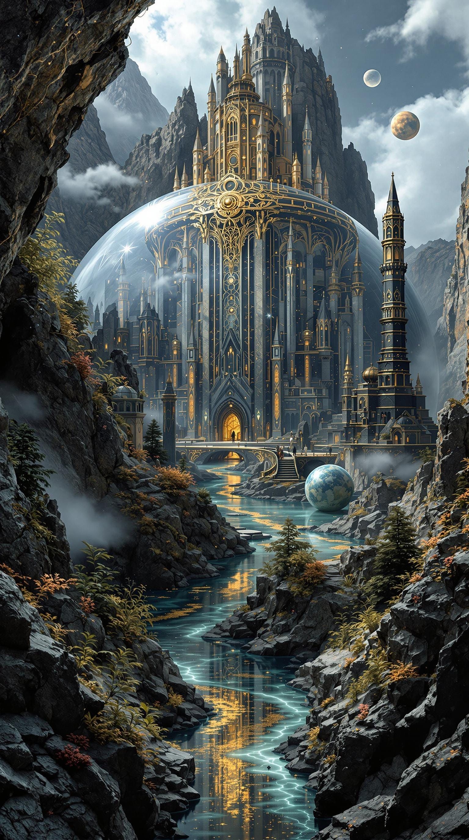 Ethereal Cityscape within Obsidian Sphere: Nahanni Valley Fu...