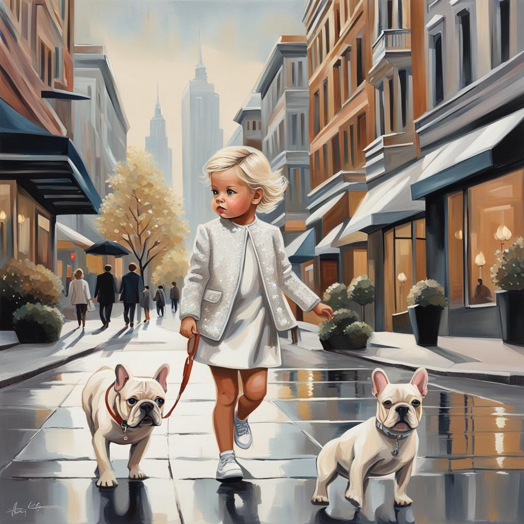 Toddler in Chic Outfit with French Bulldog