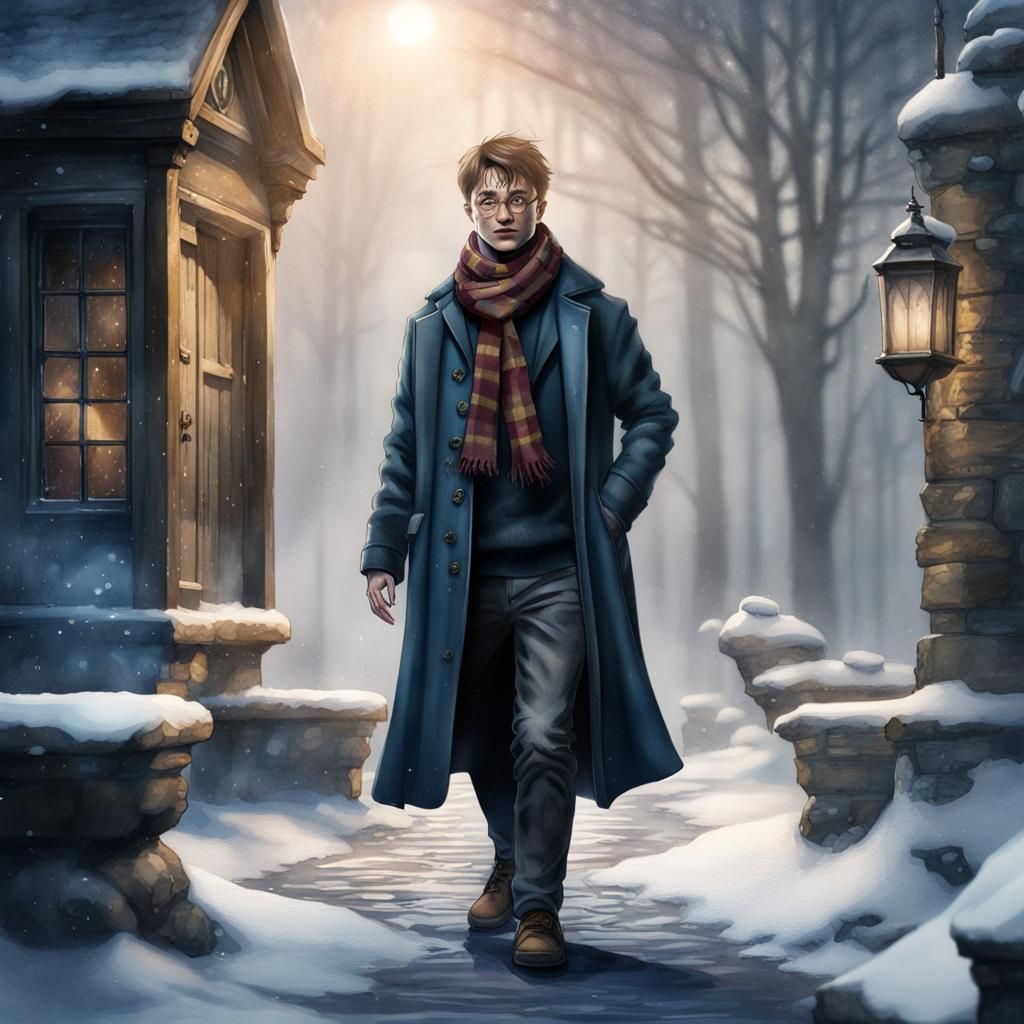 Winter Harry Potter Watercolour Art, Detailed Magic