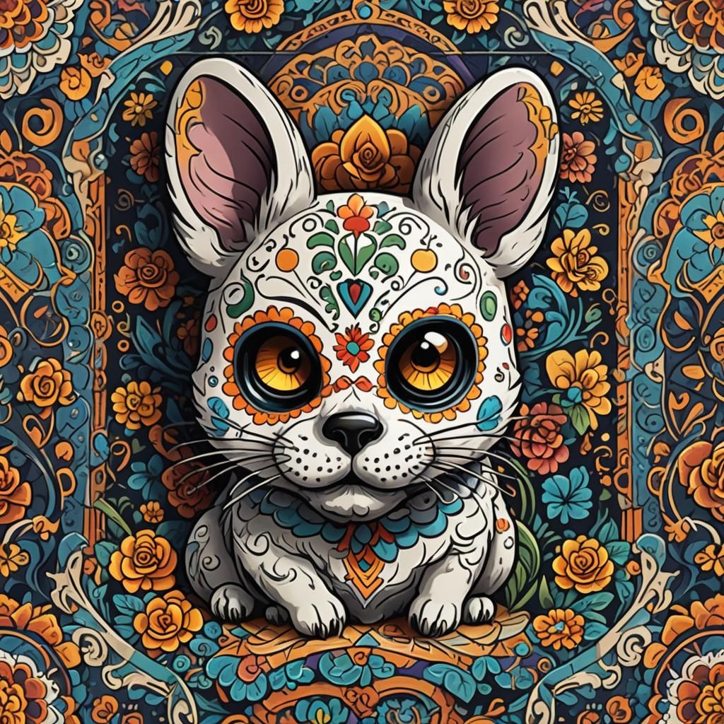 Chinchilla in Dia de los Muertos Anime Style