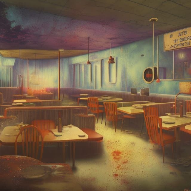 Spooky Abandoned Midcentury Diner in Pastel Colors