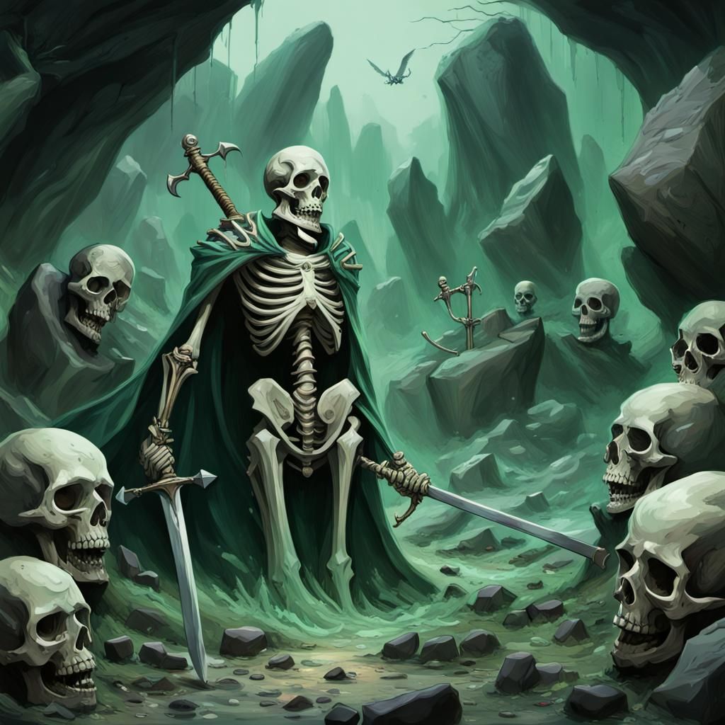 Eerie Skeleton Kings Rising: Hyperrealistic Splash Art