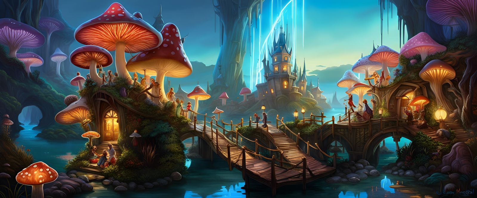 Fairytale Lagoon with Bioluminescent Shrooms