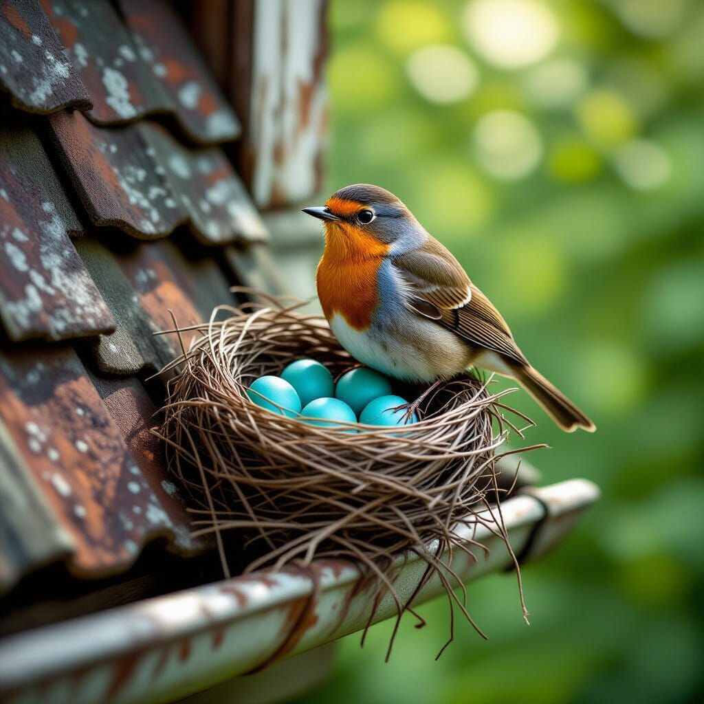 Robin with Blue Eggs in Hyperrealistic Nest