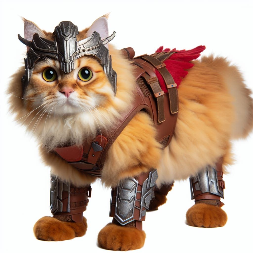 Orange Cat Cosplaying as Alien Warrior