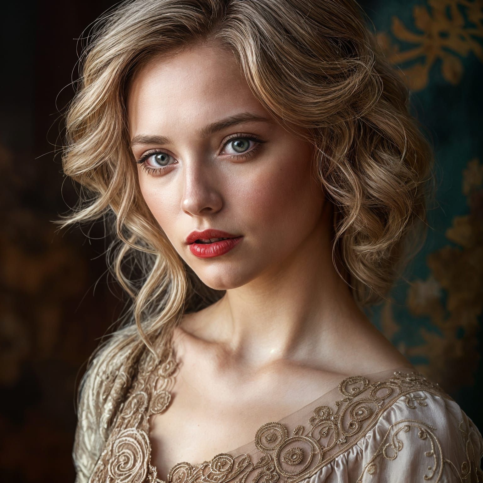 Vintage Gown Portrait in Art Nouveau Style