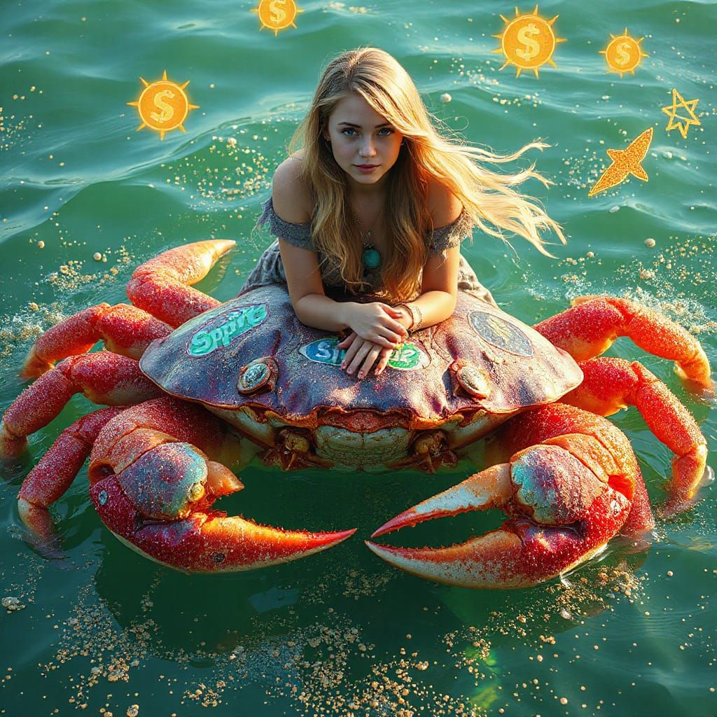 Bohemian Woman on Graffiti Gummy Crab in Soda Ocean