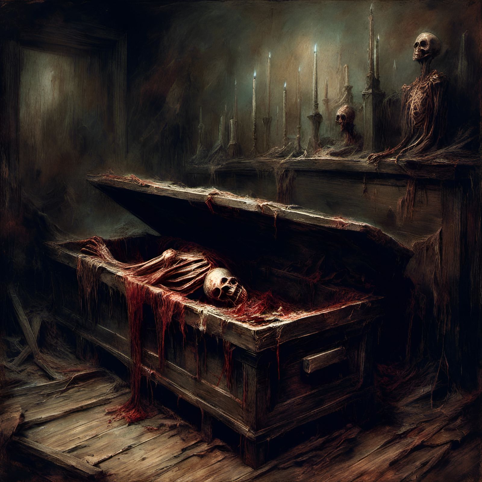 Empty Coffin in Morgue, Death Metal Illustration