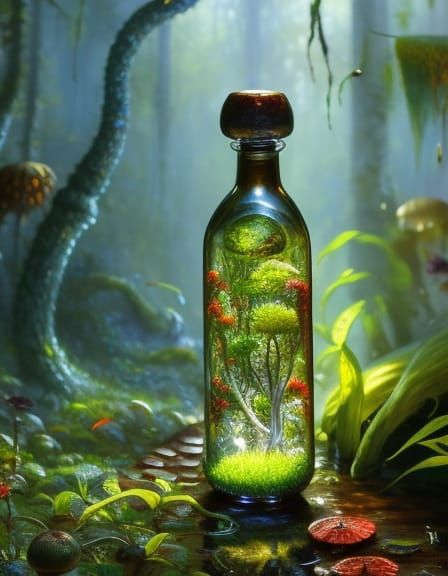 Red Mushroom Terrarium in Glass Bottle
