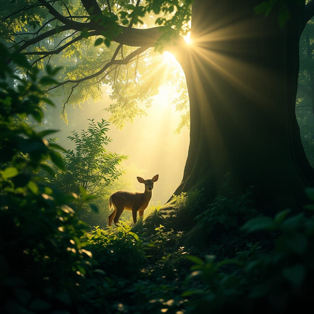 Serene Forest Scene in Vibrant Realism