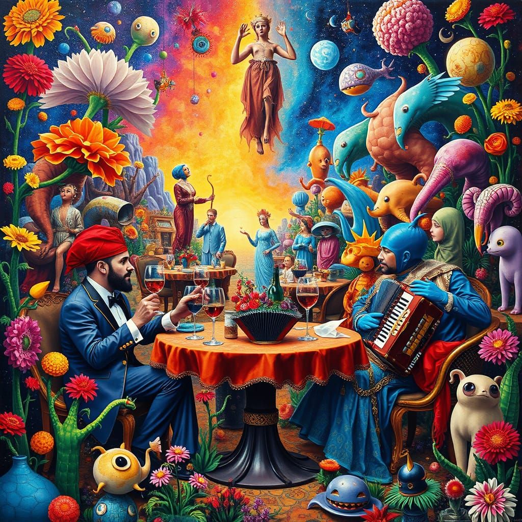 Psychedelic Surreal Garden Party in Utopia