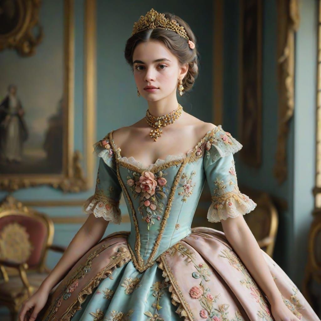 Rococo Fashion: Young Woman in Palace Interior