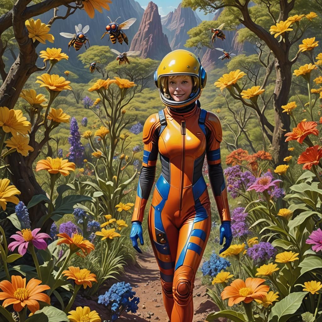 Alien Planet with Women in Space Suits: Fantasy Art