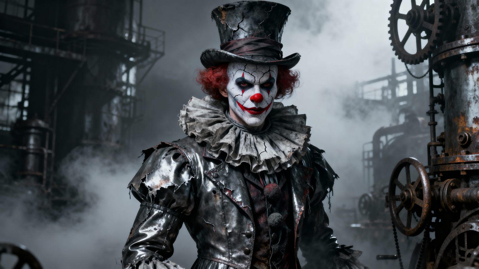 Victorian Clown in Metallic Costume, Gothic Steampunk Style