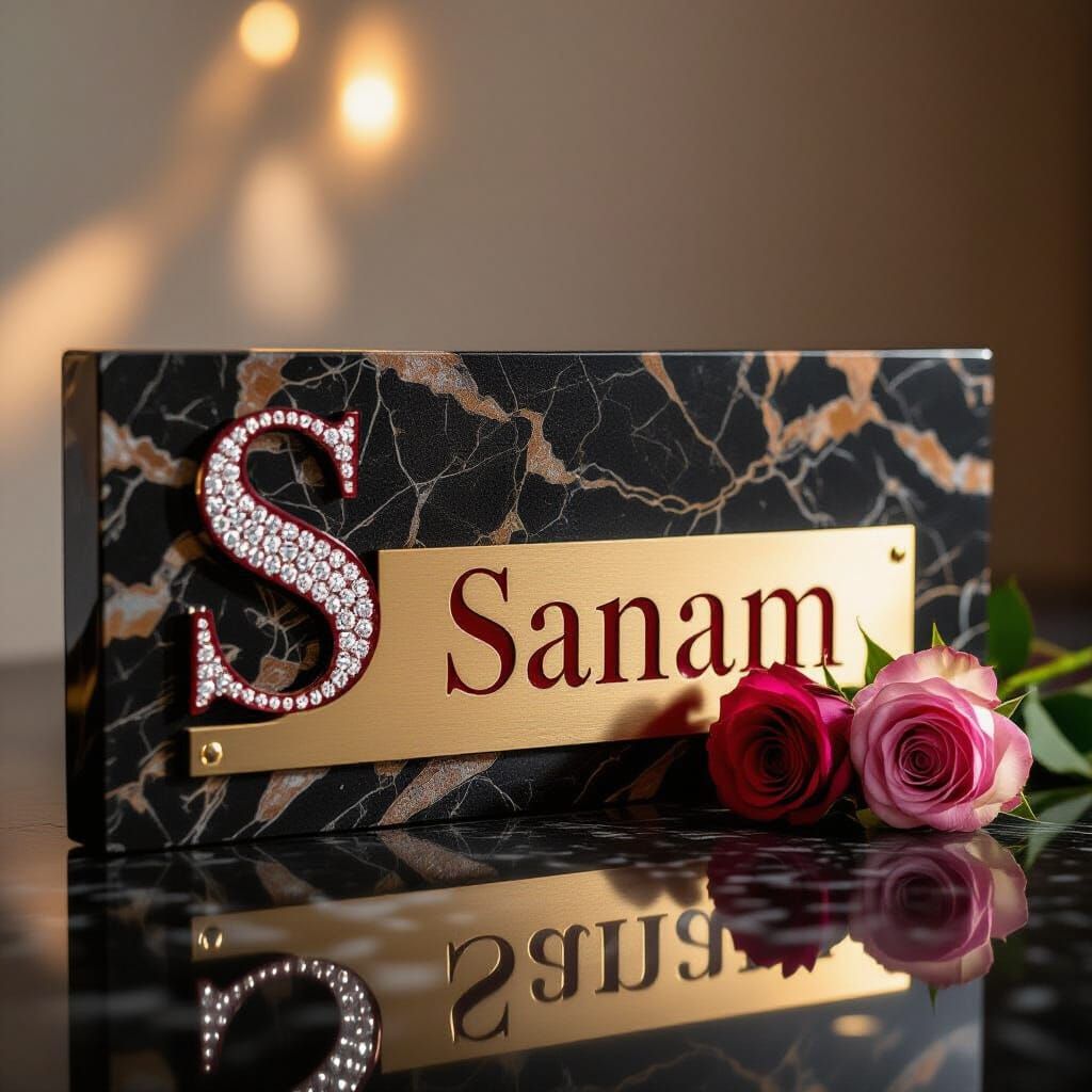 Elegant Crimson Letter S Nameplate on Polished Granite