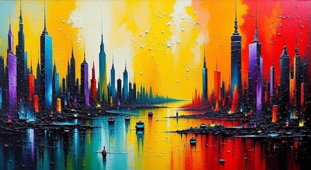 Vibrant Impasto Cityscape in Bold Colors