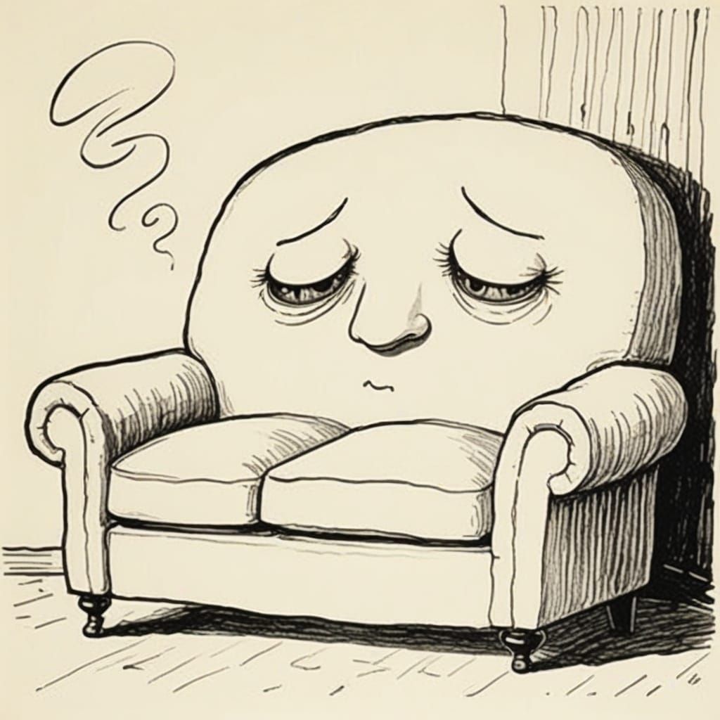 Sleepy Sofa Character in Gothic Illustration Style
