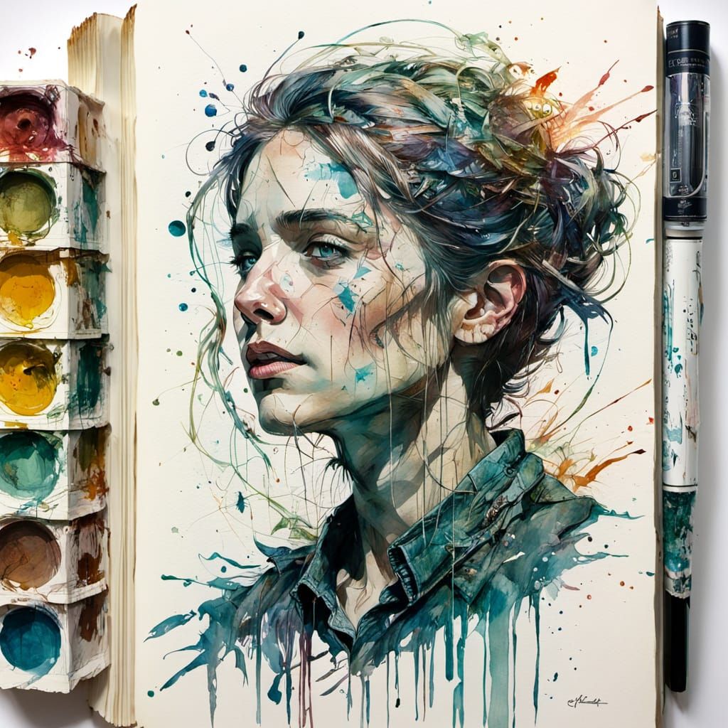 Expressive Watercolor Splash on Antique Book