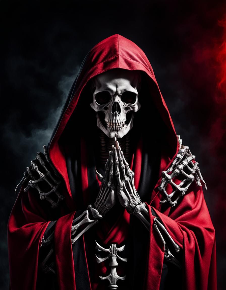 Sinister Skeleton in Red and Black Robe