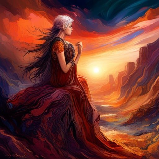 Enchanted Desert Sunset: Luminous Digital Masterpiece