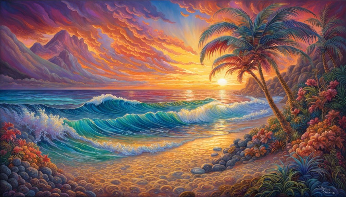 Tropical Island Sunset in Fairytale Style