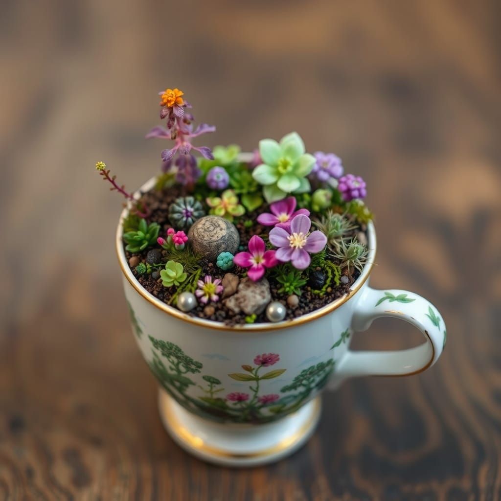Whimsical Miniature Worlds on a Teacup