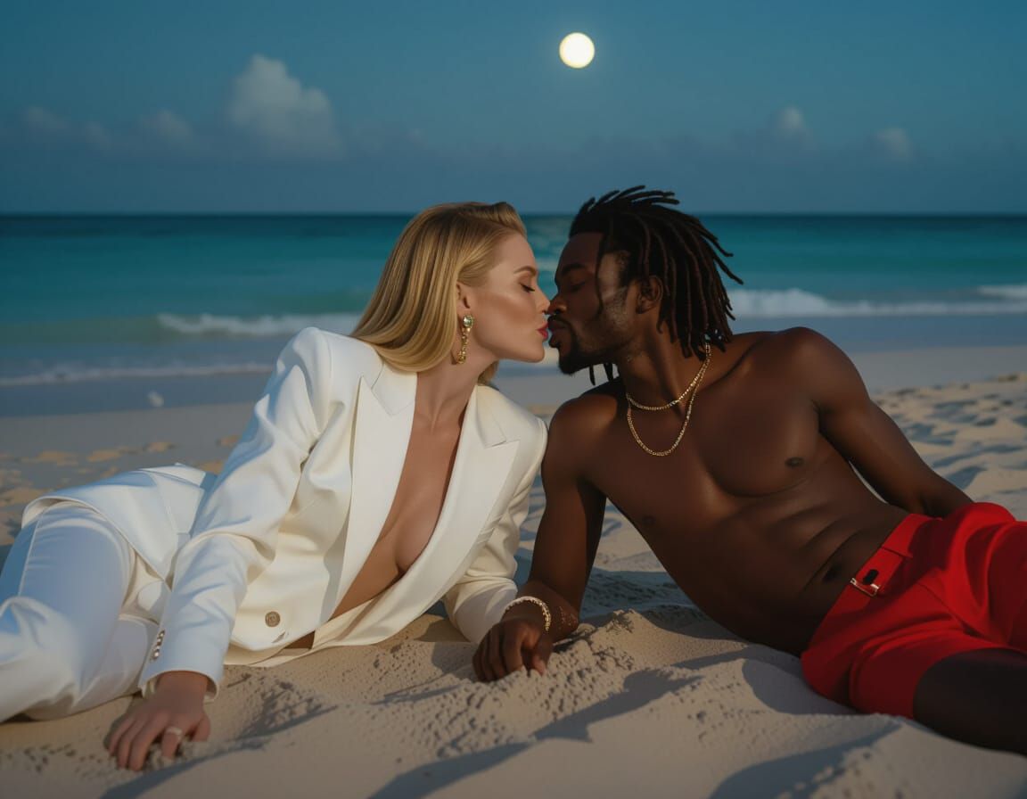 Moonlit Beach Kiss: A Hollywood Epic Romance