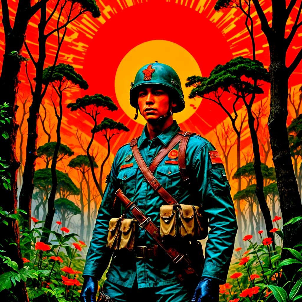 Psychedelic Warrior in Vibrant Forest