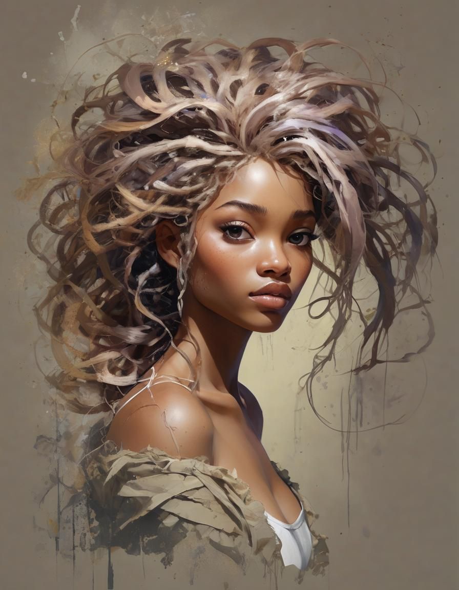Rapunzel with Afro, Anime Digital Art