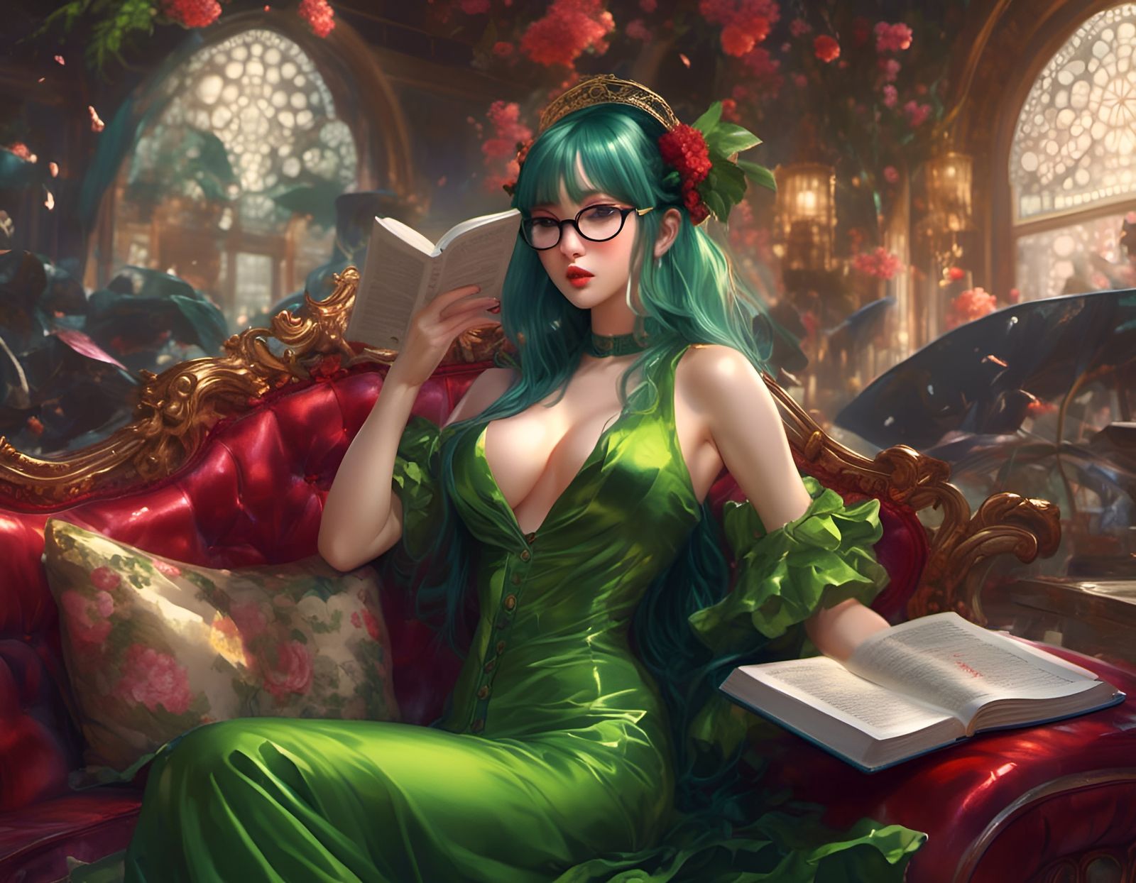 Japanese Woman Reading in Latex: Anime Style