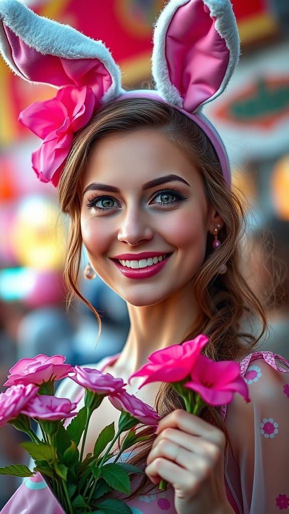 Woman Celebrates Easter Parade with Joy and Whimsy