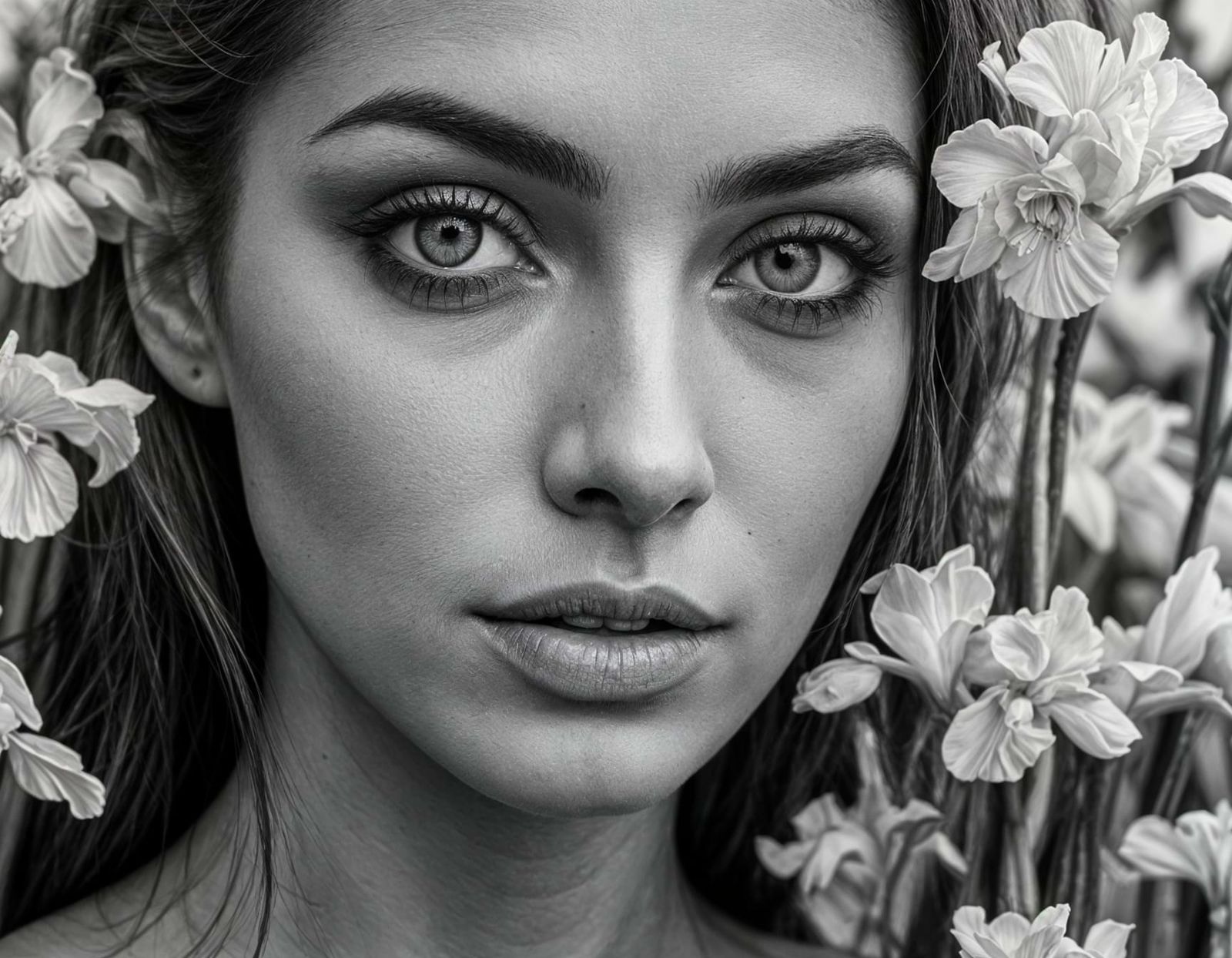 Monochrome Portrait with Striking Colorful Eyes