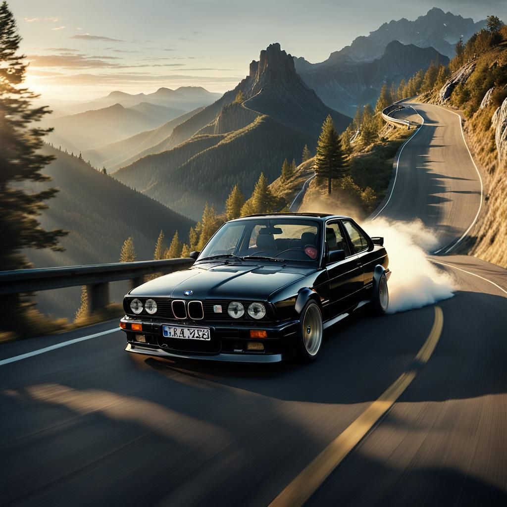 Black BMW E30 M3 on Mountain Road