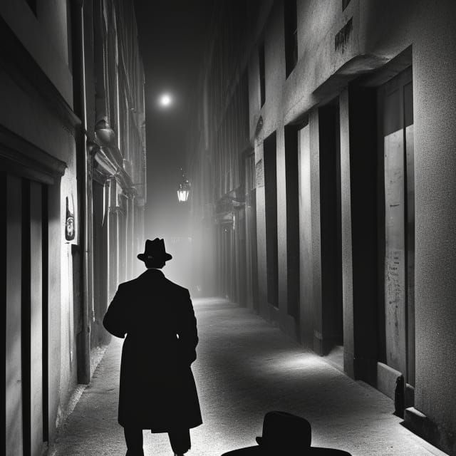 Film Noir Detective in Smokey Alley