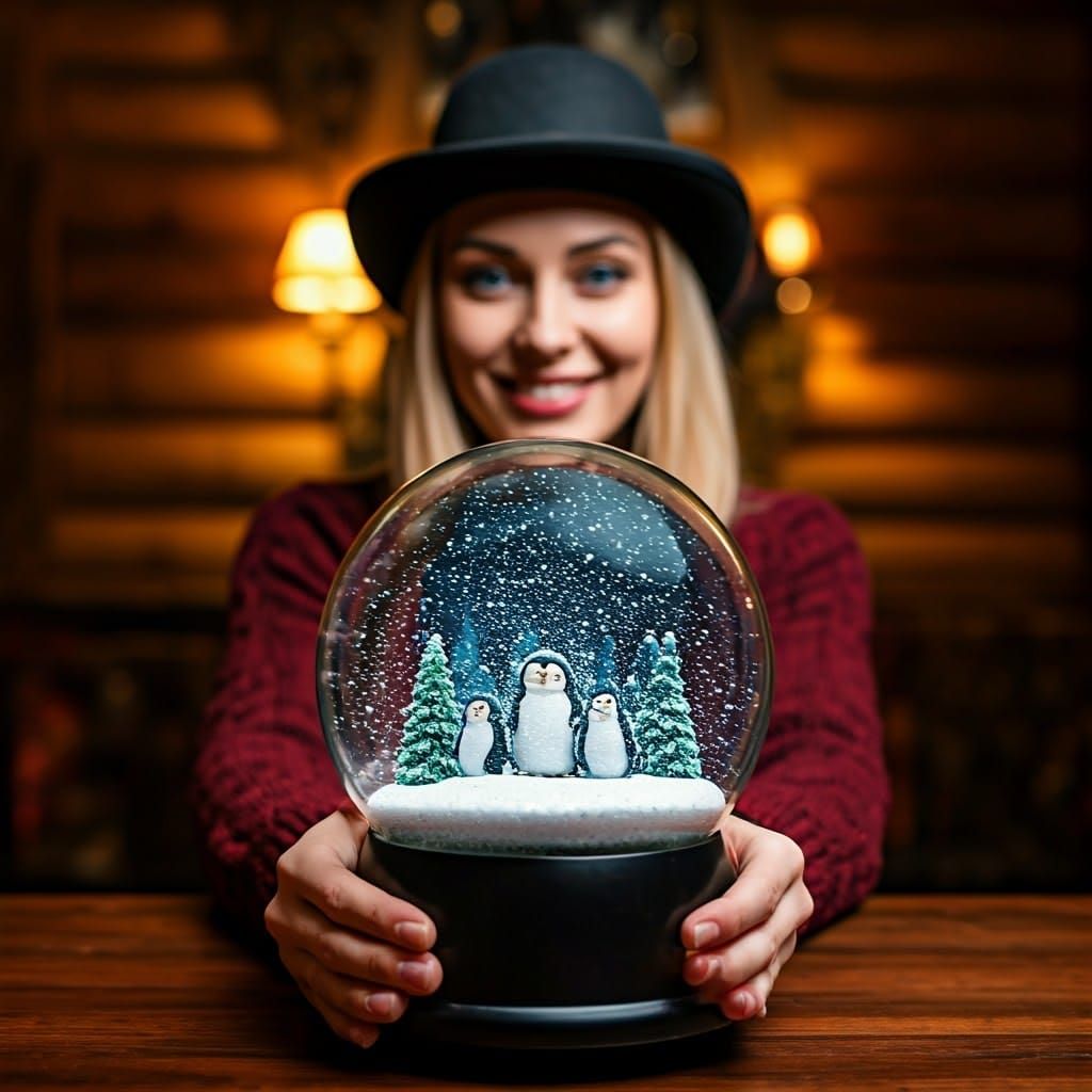 Joyful Woman Admires Winter Wonderland Scene