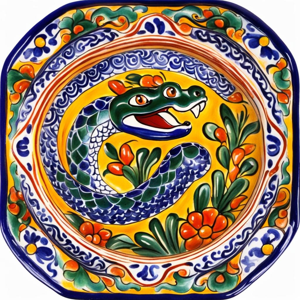 Vibrant Snake Adorns Traditional Mexican Talavera Pottery