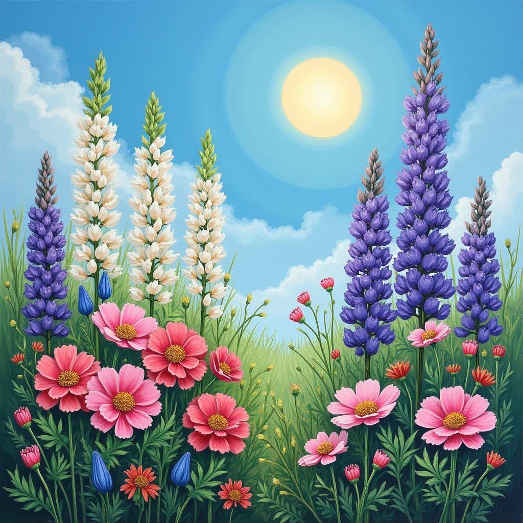 Vibrant Floral Landscape in Warm Light