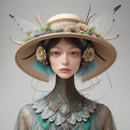 Whimsical Hat of Nests and Beetle Wings
