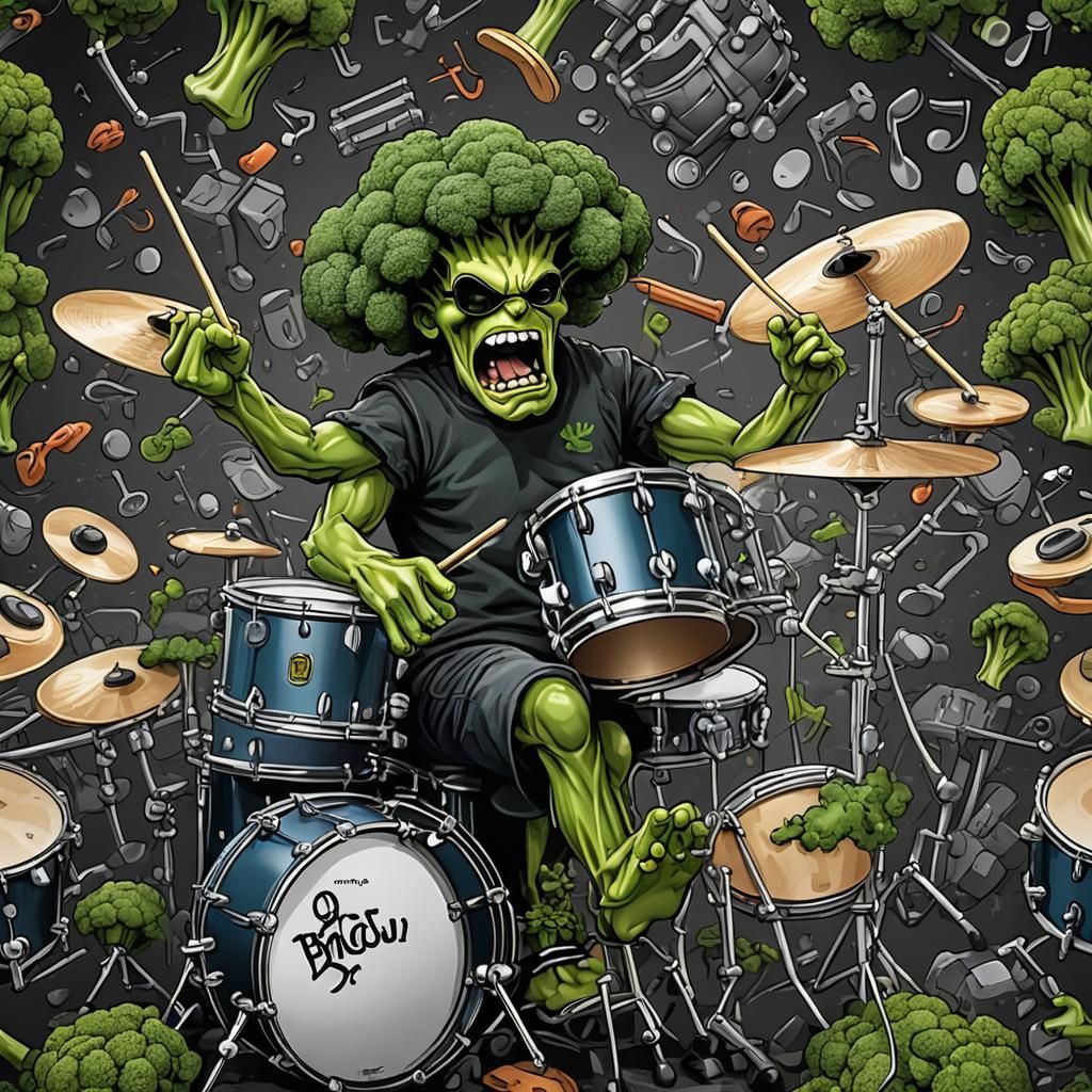 Cartoon Broccoli Rocks Out on Drums