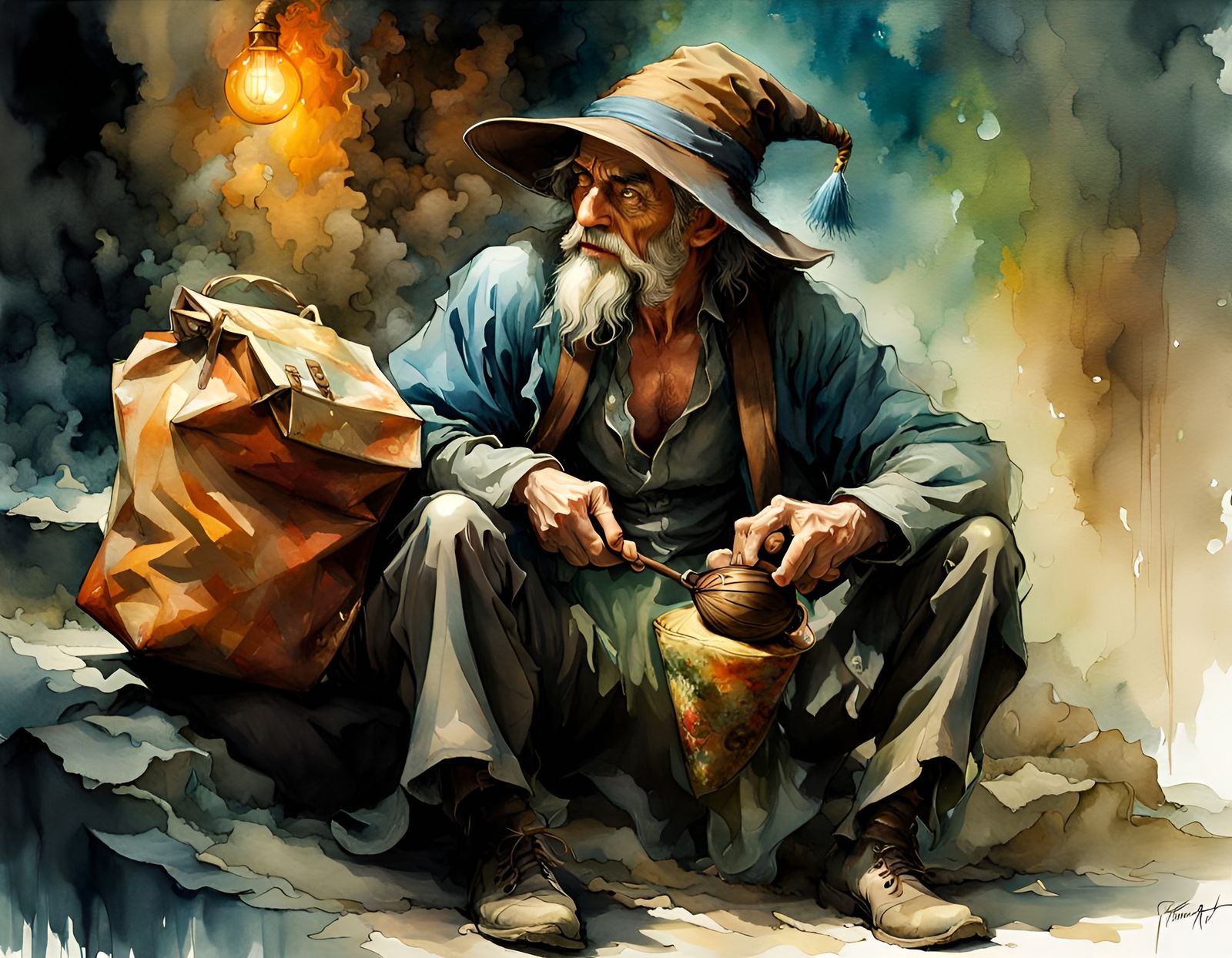 Beggar Wizard Illustration in DreamWorks Style