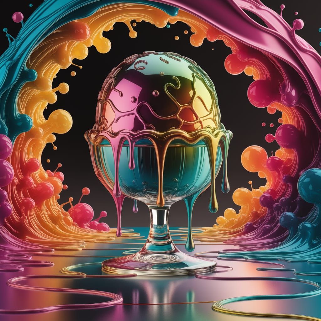 Surreal Melting Ice Cream Sculpture in Psychedelic Graffiti ...