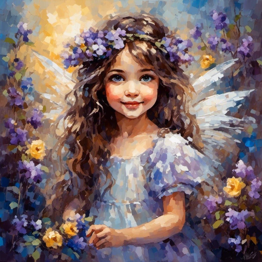 Fairy Girl Portrait with Opalescent Wings in Watercolor