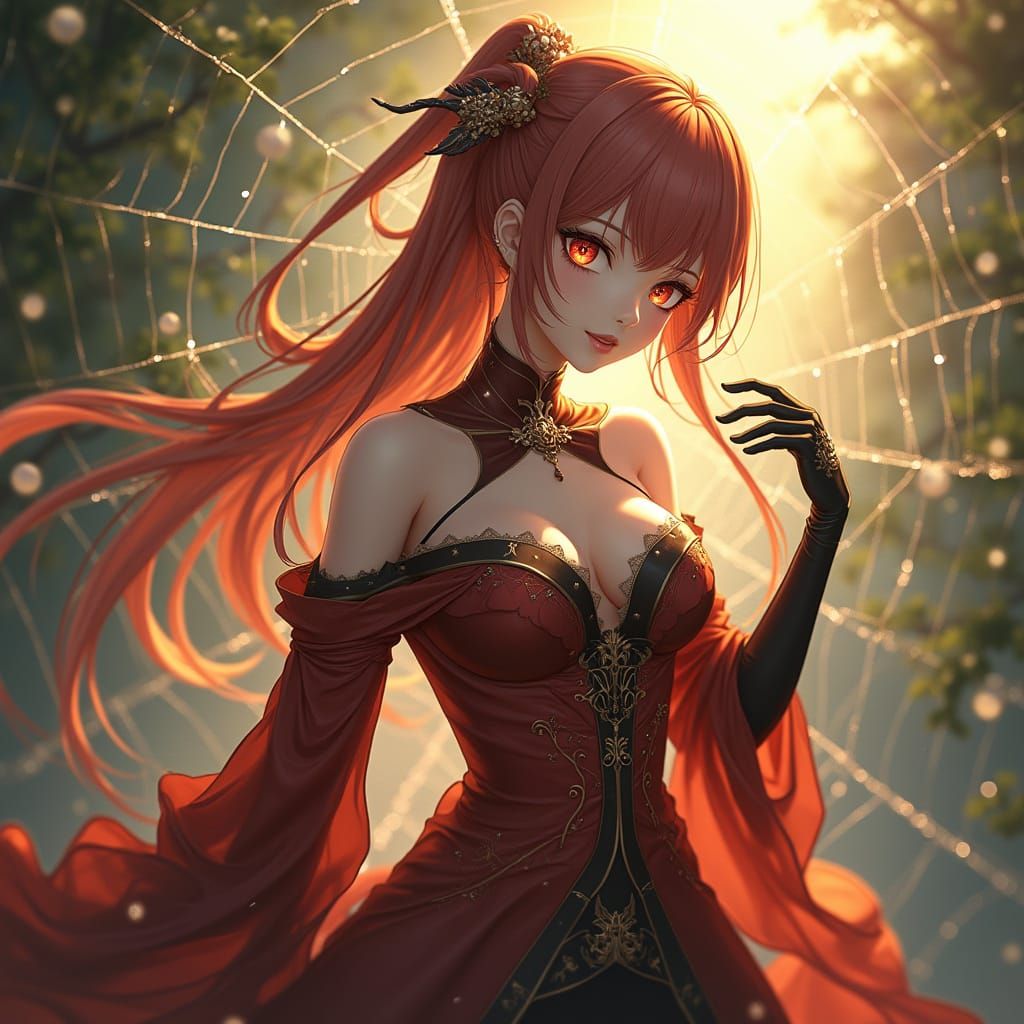 Woman Entangled in Vibrant Spider Web