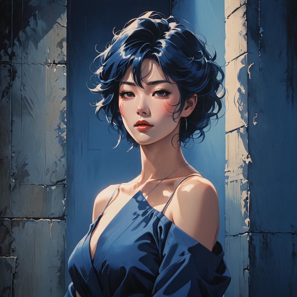 Intense Woman Portrait in Retro Japanese Anime Style